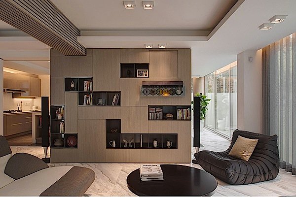 Home desain interior hunian minimalis dengan pencahayaan dramatis 01